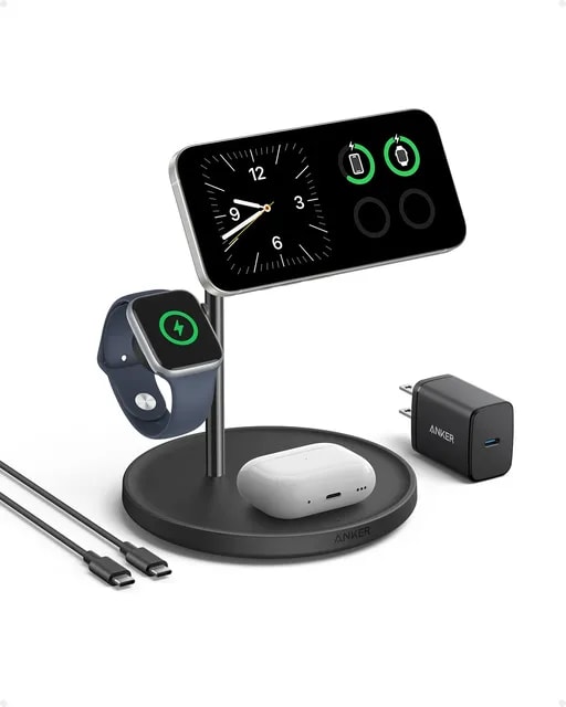 شارژر بیسیم ۱۵ وات ۳ در ۱ انکر مدل MagGo Wireless Charging Station 3-in-1 Qi2 B25M4-2