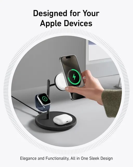 شارژر بیسیم ۱۵ وات ۳ در ۱ انکر مدل MagGo Wireless Charging Station 3-in-1 Qi2 B25M4-5