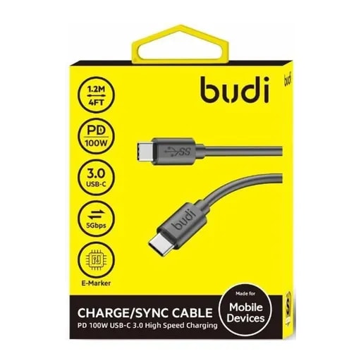 کابل شارژ USB-C به USB-C بودی مدل Budi DC536TT12B-1